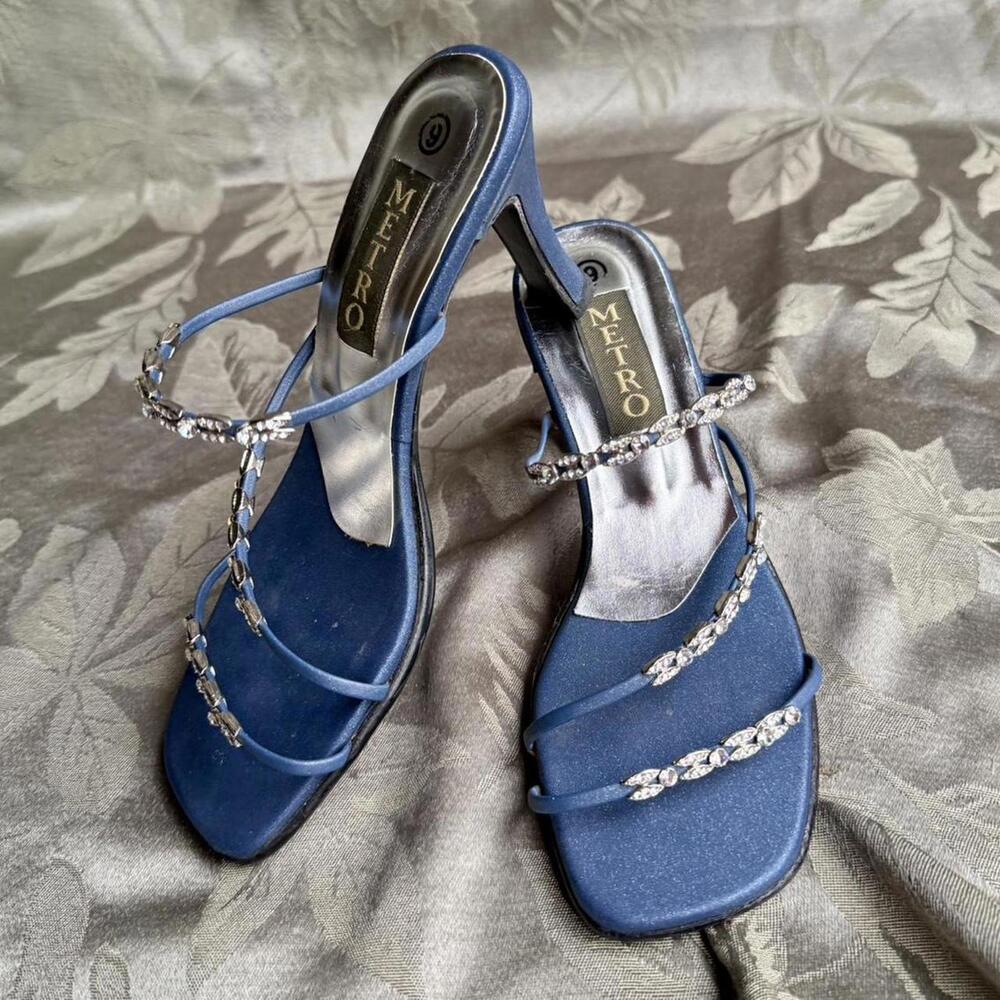 Metro Blue Rhinestone Strappy Heels – Size 6 (Like New)